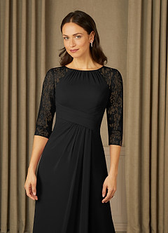 Azazie Zolla Mother of the Bride Dresses Black A-Line Lace Chiffon Dress image5