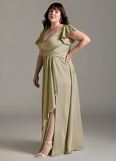Azazie Omari Bridesmaid Dresses Moss Green A-Line Stretch Satin Dress image11