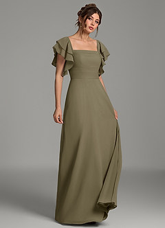 Azazie Dacia Bridesmaid Dresses Willow Green A-Line Ruched Chiffon Dress image3