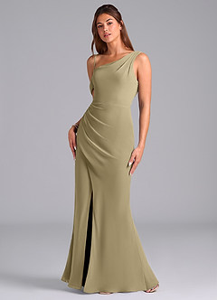 Azazie Madelyn Robes de demoiselle d'honneur Robe Sirène Convertible en Mousseline de soie Une épaule Vert Mousse image5