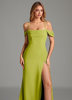 Azazie Riley Robes de demoiselle d'honneur Robe Fourreau Convertible en Mousseline de soie Épaule décolletée Citronnelle image8