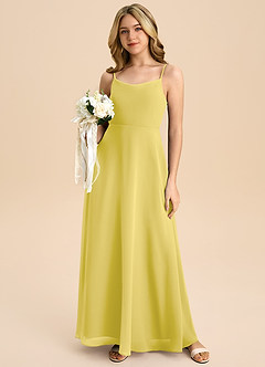 Azazie Shale Junior Canary A-Line Bow Chiffon Dress image5