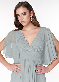 Azazie Temeka Bridesmaid Dresses Dolphin Grey A-Line Ruched Chiffon Dress image6