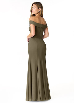 Azazie Lecia Brautjungfernkleider Wandelbar Empire Schulterfrei, plissiert Chiffon Kleid Weidengrün image5