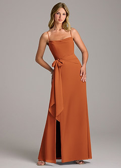 Azazie Tahlia Abiti da Damigella Abito A-Line in Chiffon Con Cintura Cannella image1