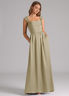 Azazie Hattie Bridesmaid Dresses Moss Green A-Line Corset Stretch Satin Dress image3