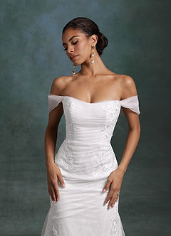 Azazie Ella Wedding Dresses Diamond White Mermaid Sweetheart Neckline Tulle Dress image5