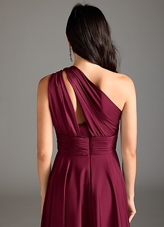 Azazie Charlize Bridesmaid Dresses Burgundy A-Line One Shoulder Stretch Satin Dress image16