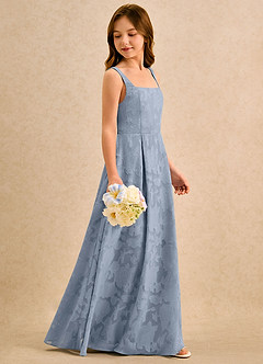 Azazie Snookums Girls Formal Flower Girl Dresses Dusty Blue A-Line Pleated Floral Burnout Dress image3