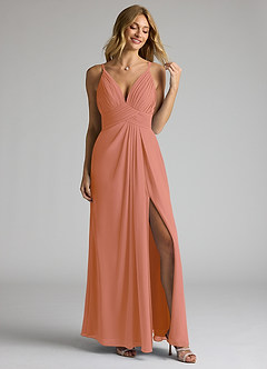 Azazie Maren Allure Bridesmaid Dresses MAI TAI A-Line V-Neck Lace Chiffon Dress image3