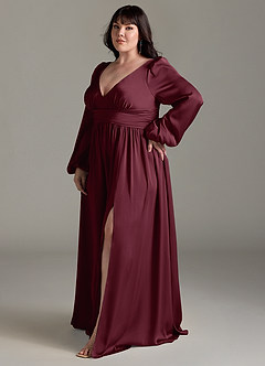 Azazie Norah Brudtärnklänningar Klänning av A-Line i Stretch Satin Cabernet image11