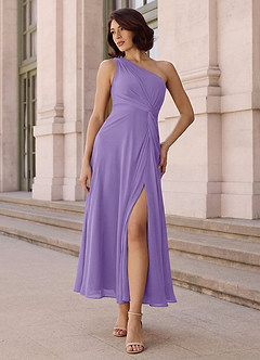 Azazie Brooke Robes de demoiselle d'honneur Robe Trapèze en Mousseline de soie Une épaule Tahiti image2