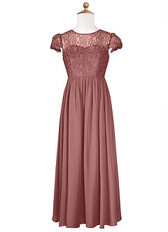 Azazie Delevingne Junior Vestido de Rosa Del Desierto de Gasa de Corte En A con Encaje image6