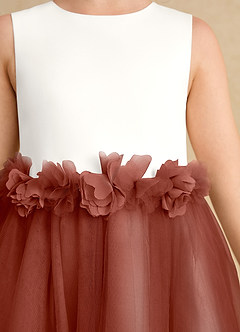 Azazie Louisa Blumenmädchenkleider A-Linie ärmellos Tüll Kleid Elfenbein Kastanienbraun image6
