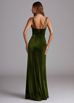Azazie Leo Bridesmaid Dresses Olive Sheath Pleated Velvet Dress image2