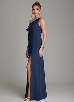 Azazie Aylin Final Sale Dark Navy Sheath Off the Shoulder Chiffon Dress image5