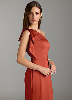 Azazie Rinna Bridesmaid Dresses Rust Mermaid Ruched Stretch Satin Dress image5
