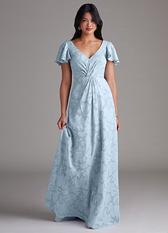Azazie Soren Bridesmaid Dresses Sky Blue A-Line Pleated Floral Burnout Dress image1
