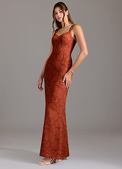 Azazie Denice Bridesmaid Dresses Auburn Mermaid Pleated Floral Burnout Dress image3