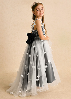 Azazie Darlina Flower Girl Dresses Ivory Black Ball-Gown Lace Tulle Dress image1