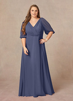 Azazie Bronwyn Mother of the Bride Dresses Stormy A-Line V-Neck Ruched Chiffon Dress image6