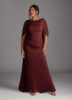 Azazie Paige Mother of the Bride Dresses Ruby Sheath Pleated Cape Metallic Mesh Dress image6
