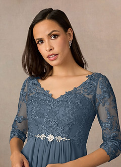 Azazie Hayek Mother of the Bride Dresses Neptune A-Line V-Neck Lace Chiffon Dress image3