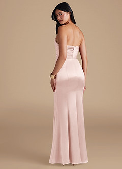Azazie Yola Robes de demoiselle d'honneur Robe Fourreau en Satiné métallisé Plissée Rose Pâle image4