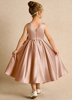 Azazie Hermia Flower Girl Dresses Champagne Rose A-Line Sleeveless Matte Satin Dress image2