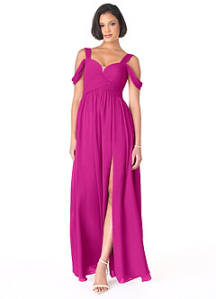 Azazie Lianne Bridesmaid Dresses Fuchsia A-Line Off the Shoulder Chiffon Dress image5
