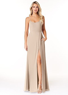 Azazie Moira Suknie dla druhen Linia A z kieszeniami Szyfon Do ziemi Sukienka image1