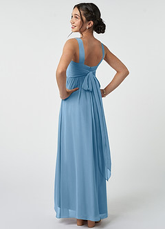 Azazie Kora Junior Steel Blue A-Line Pleated Chiffon Dress image4