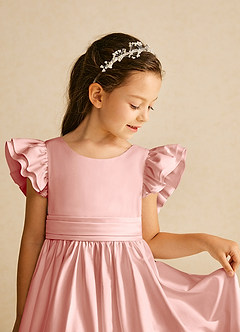 Azazie Piglette Flower Girl Dresses Rosette A-Line Bow Matte Satin Dress image3