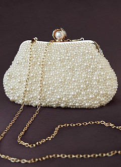 front Cream Pearl Hand Embellished Evening Clutch Bag