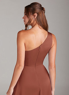 Azazie Brooke Suknie dla druhen Linia A Jedno ramię Satyna elastyczna Długość kostki Sukienka image2