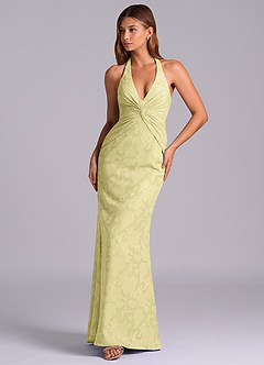 Azazie Valerie Vestidos de damas de honor Vestido de Sorbete De Limón de Devorado Floral de Corte Sirena con Plisado image4