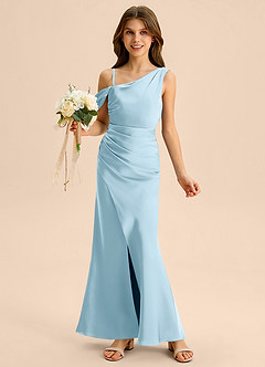 Azazie Madelyn Junior Abito Tubino in Raso Elasticizzato a Spalla Scoperta Azzurro image1