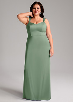 Azazie Denice Bridesmaid Dresses Matcha Sheath Pleated Stretch Satin Dress image9