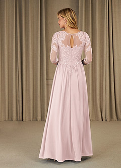 Azazie Mirielle Mother of the Bride Dresses Blushing Pink A-Line Scoop Lace Chiffon Dress image2