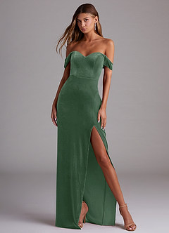 Azazie Shay Bridesmaid Dresses Eucalyptus Sheath Off the Shoulder Velvet Convertible Dress image4