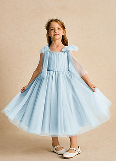 Azazie Dori Flower Girl Dresses Sky Blue A-Line Ruched Tulle Dress image6
