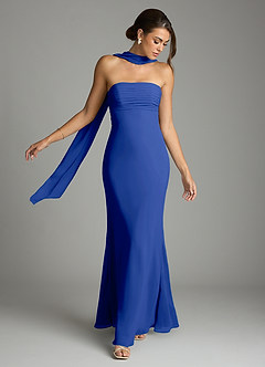 Azazie Saylor Vestidos de damas de honor Vestido de Azul Real de Gasa de Corte Sirena con Sin tirantes image7