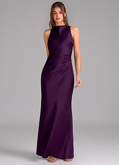 Azazie Evadne Bridesmaid Dresses Grape A-Line Pleated Stretch Satin Dress image3