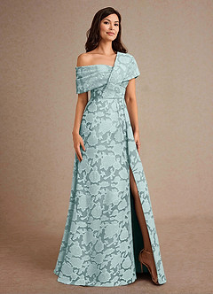 Azazie Milton Mother of the Bride Dresses Mist A-Line Pleated Floral Burnout Dress image5
