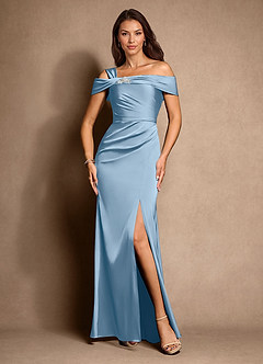 Azazie Altonia Mother of the Bride Dresses Powder Blue Mermaid Off the Shoulder Stretch Satin Dress image4