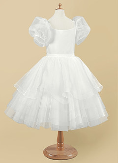 Azazie Bubbles Flower Girl Dresses Diamond White Ball-Gown with Sleeves Organza Dress image6