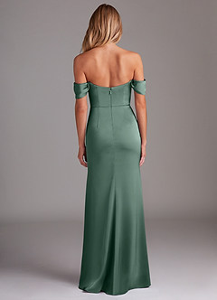 Azazie Saige Bridesmaid Dresses Eucalyptus Sheath Off the Shoulder Stretch Satin Dress image10