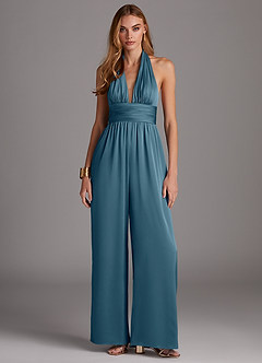 Azazie Oli Bridesmaid Dresses Bermuda Pleated Stretch Satin Jumpsuit image3