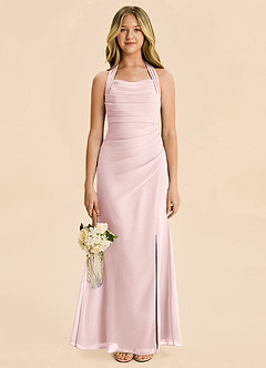 Azazie Destiny Junior Blushing Pink Sheath Ruched Chiffon Dress image4
