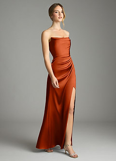 Azazie Leonis Bridesmaid Dresses Paprika Mermaid Pleated Stretch Satin Convertible Dress image6